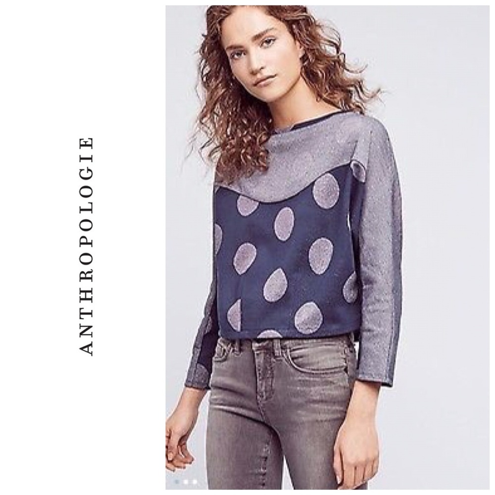 New Anthropologie Metallic polka dot pullover